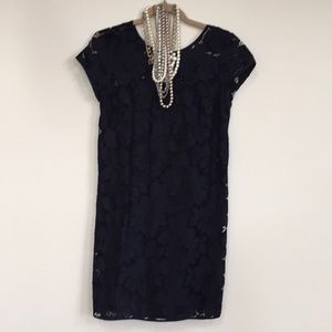 Ann Taylor LOFT navy eyelet dress 4P